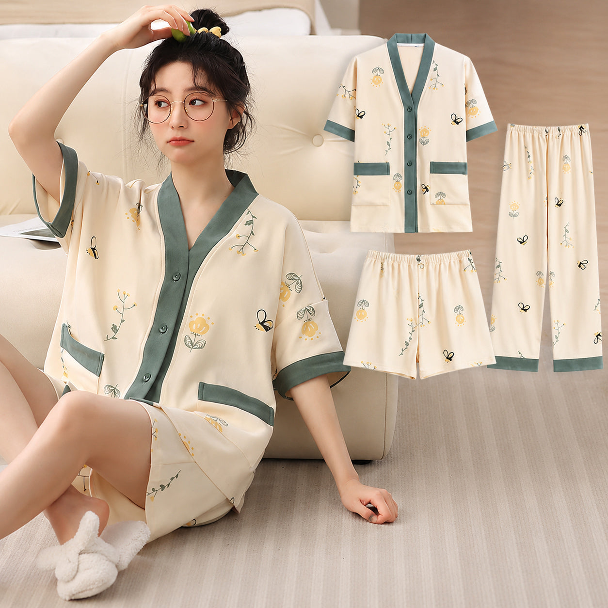 Cotton Built-in Cup Pajama Set