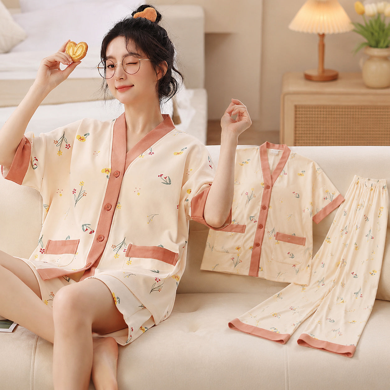 Cotton Built-in Cup Pajama Set