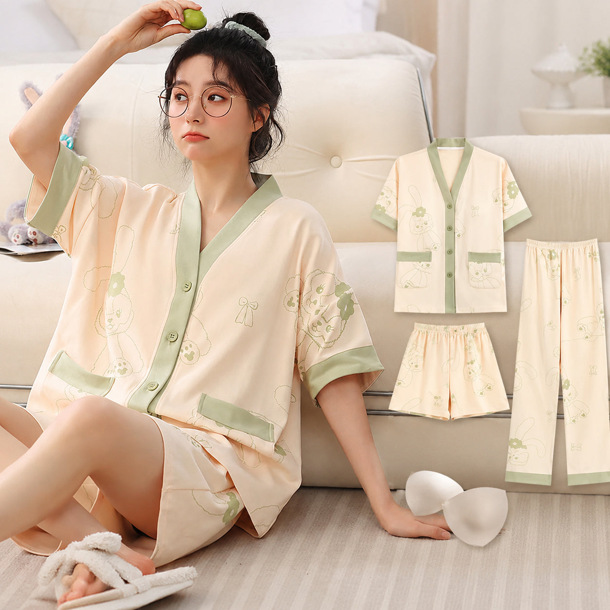 Cotton Built-in Cup Pajama Set