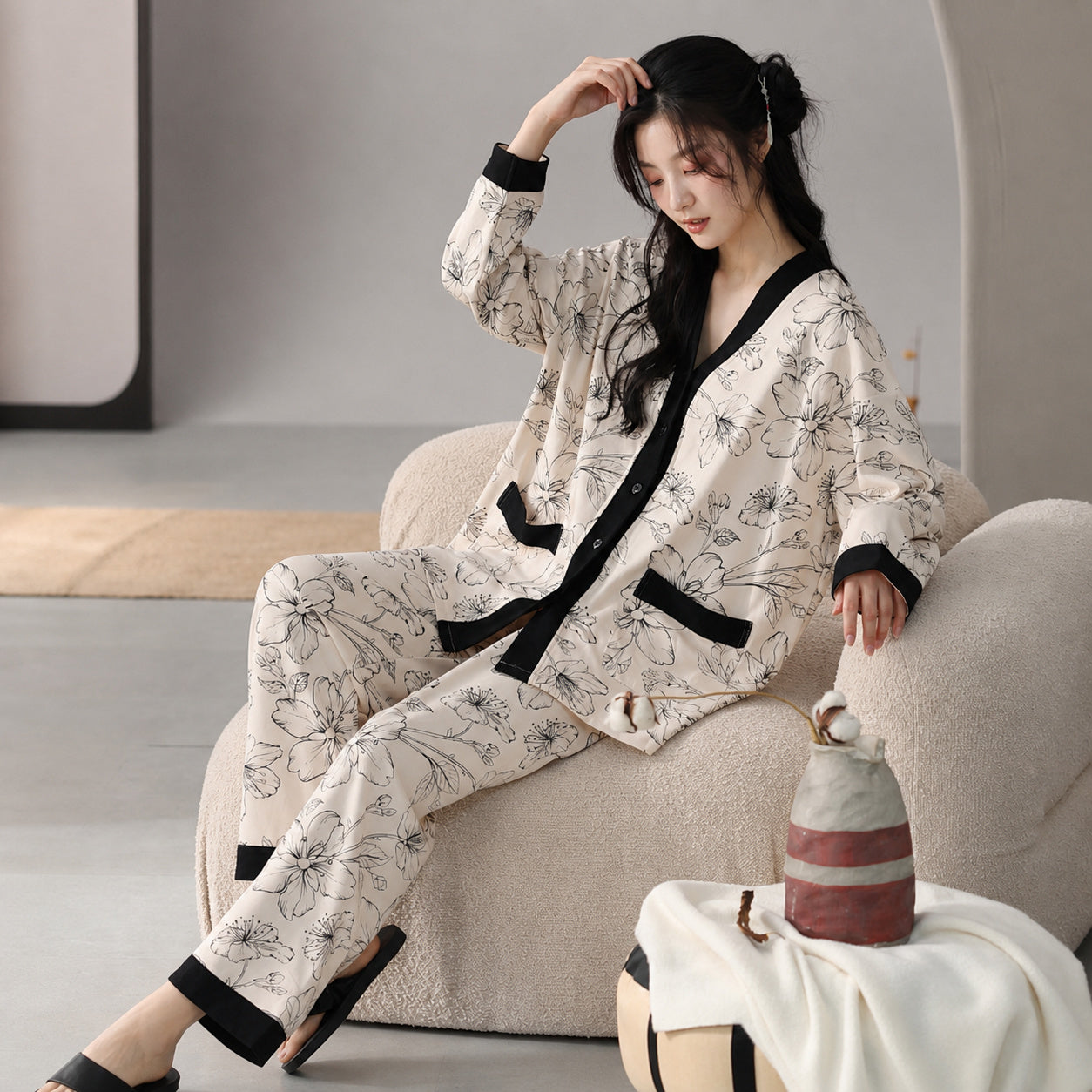 Cotton Pajama Set With Bra Pads