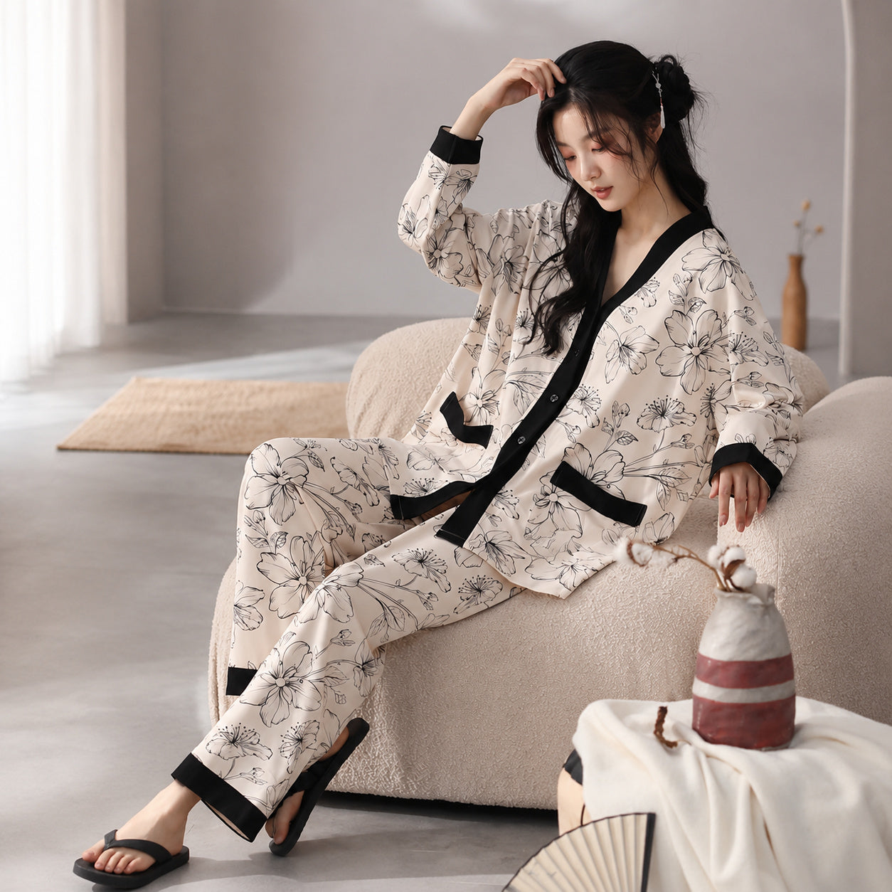 Cotton Pajama Set With Bra Pads