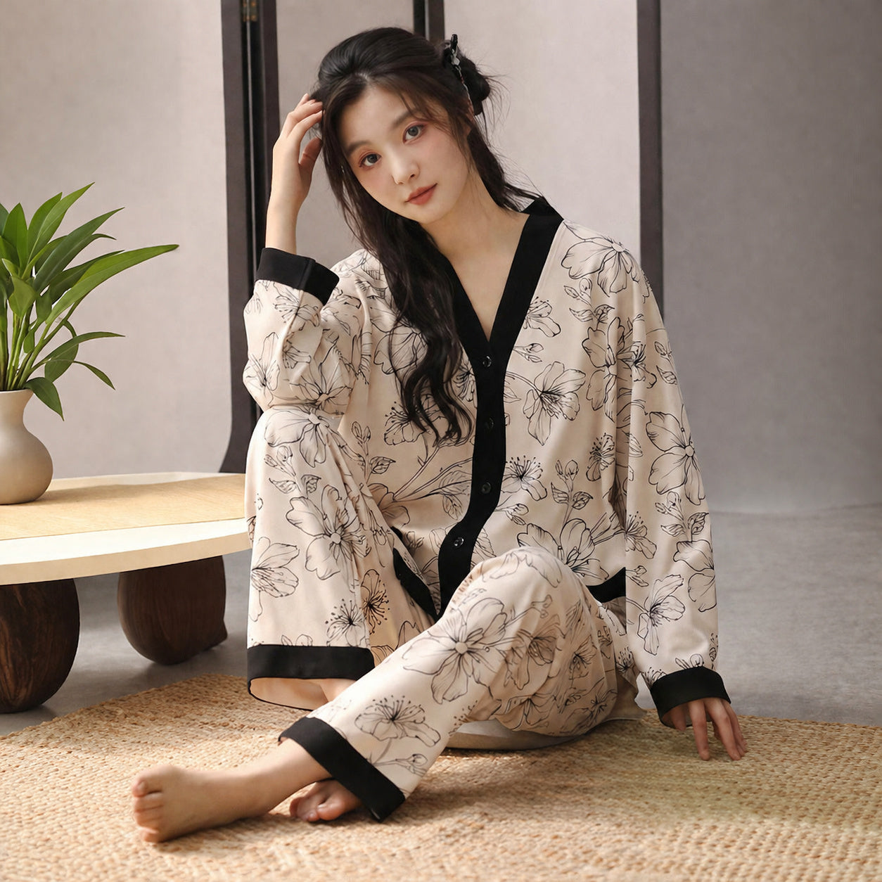 Cotton Pajama Set With Bra Pads