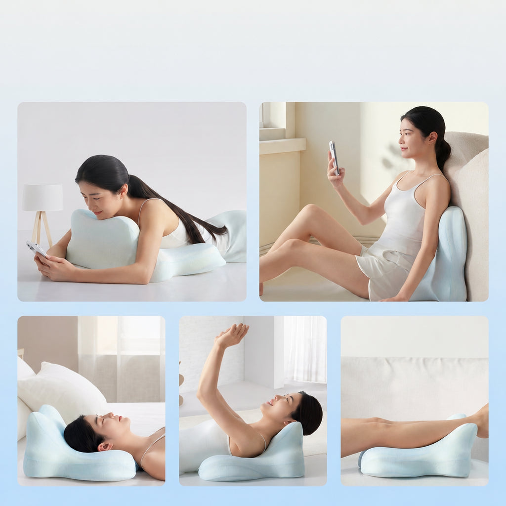 Silk Multi-Position Nap Pillow for Bed, Sofa, or Chair, Blue/Pink/Gray