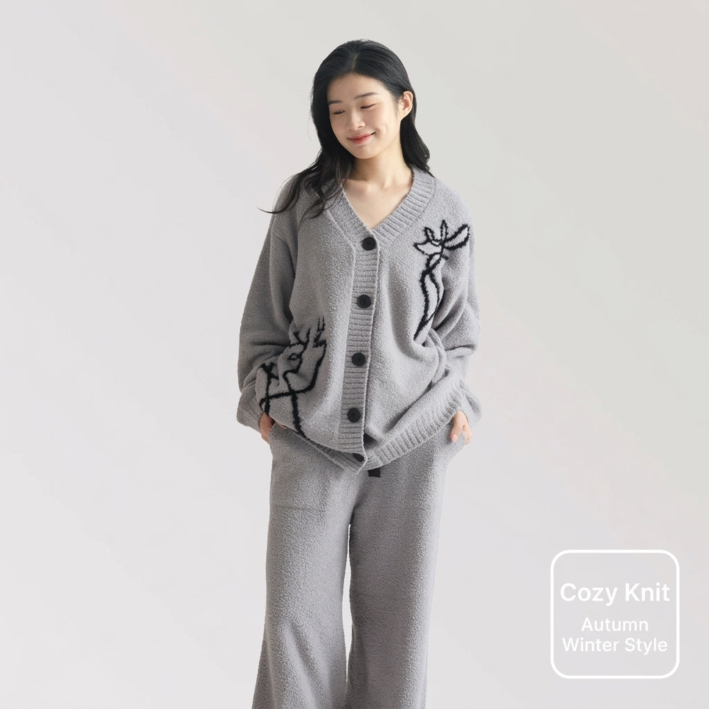 Fleece Cardigan Loungewear Set