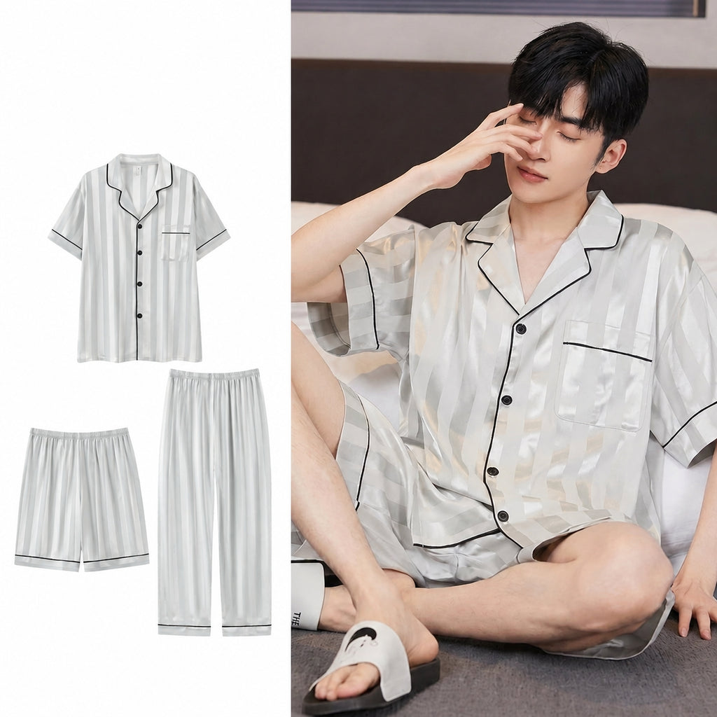Cooling CoolTouch Ice-Silk Pajama Set for Home and Sleep, Multiple Colors, L/XL/2XL/3XL