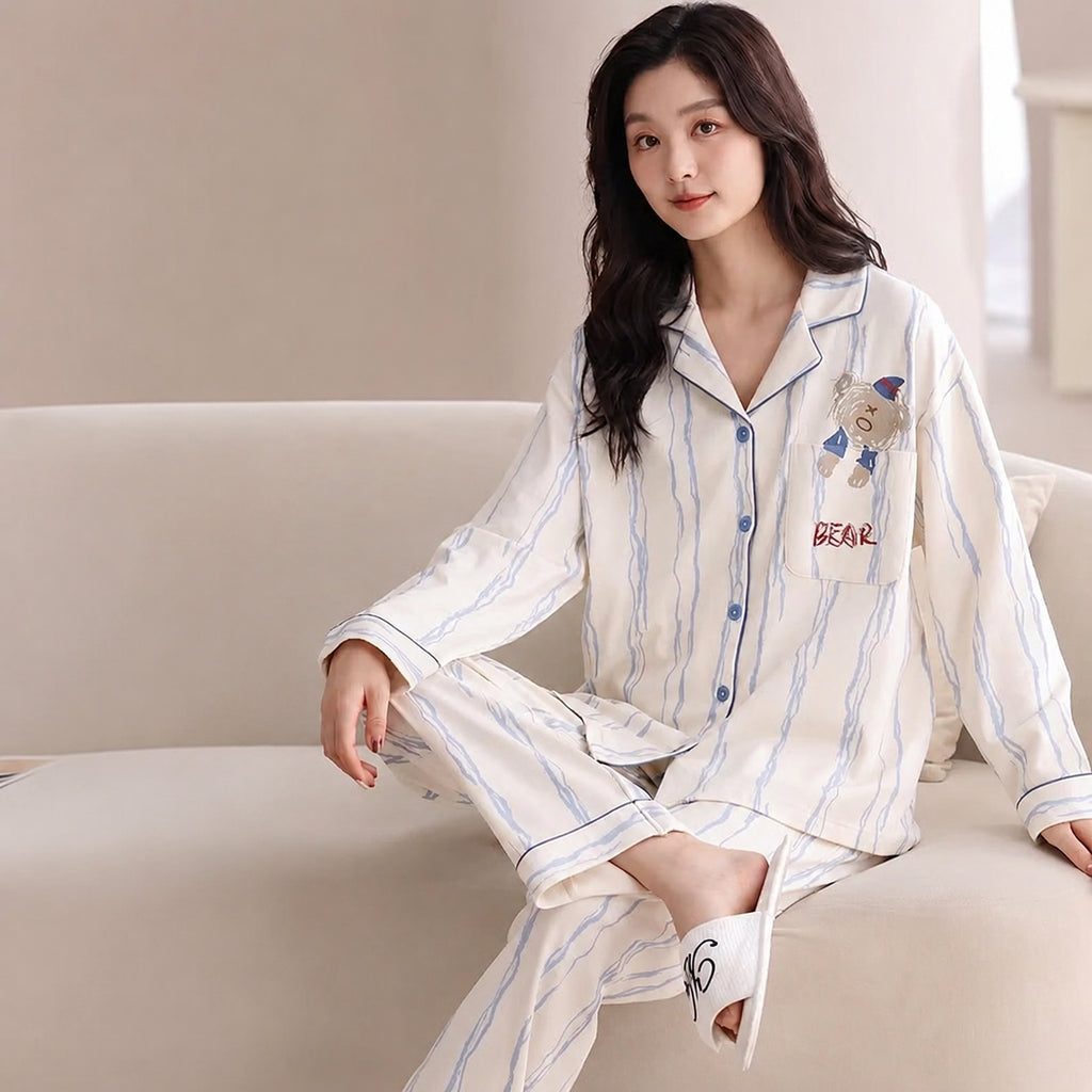 Cotton 3-Piece Pajama Set for Home and Sleep, Multiple Colors, M/L/XL/XXL