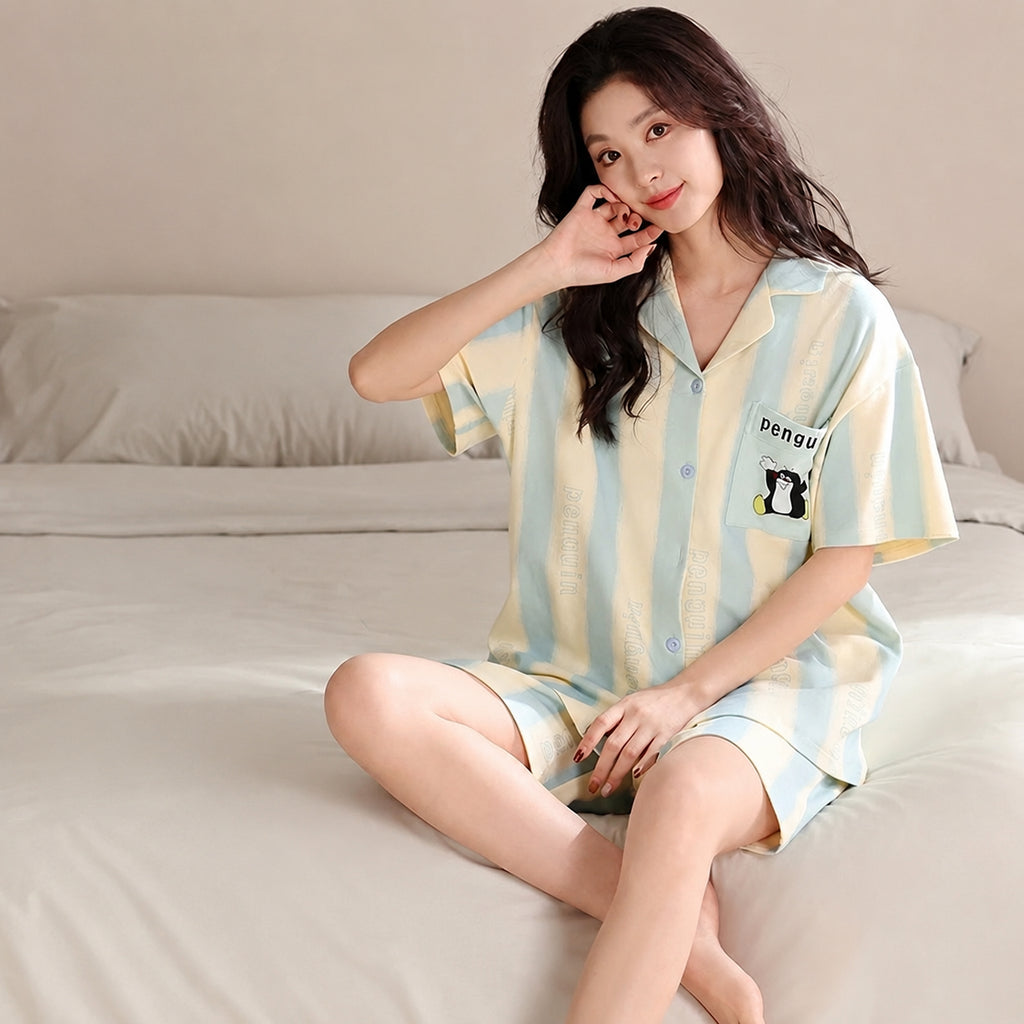 Cotton 3-Piece Pajama Set for Home and Sleep, Multiple Colors, M/L/XL/XXL