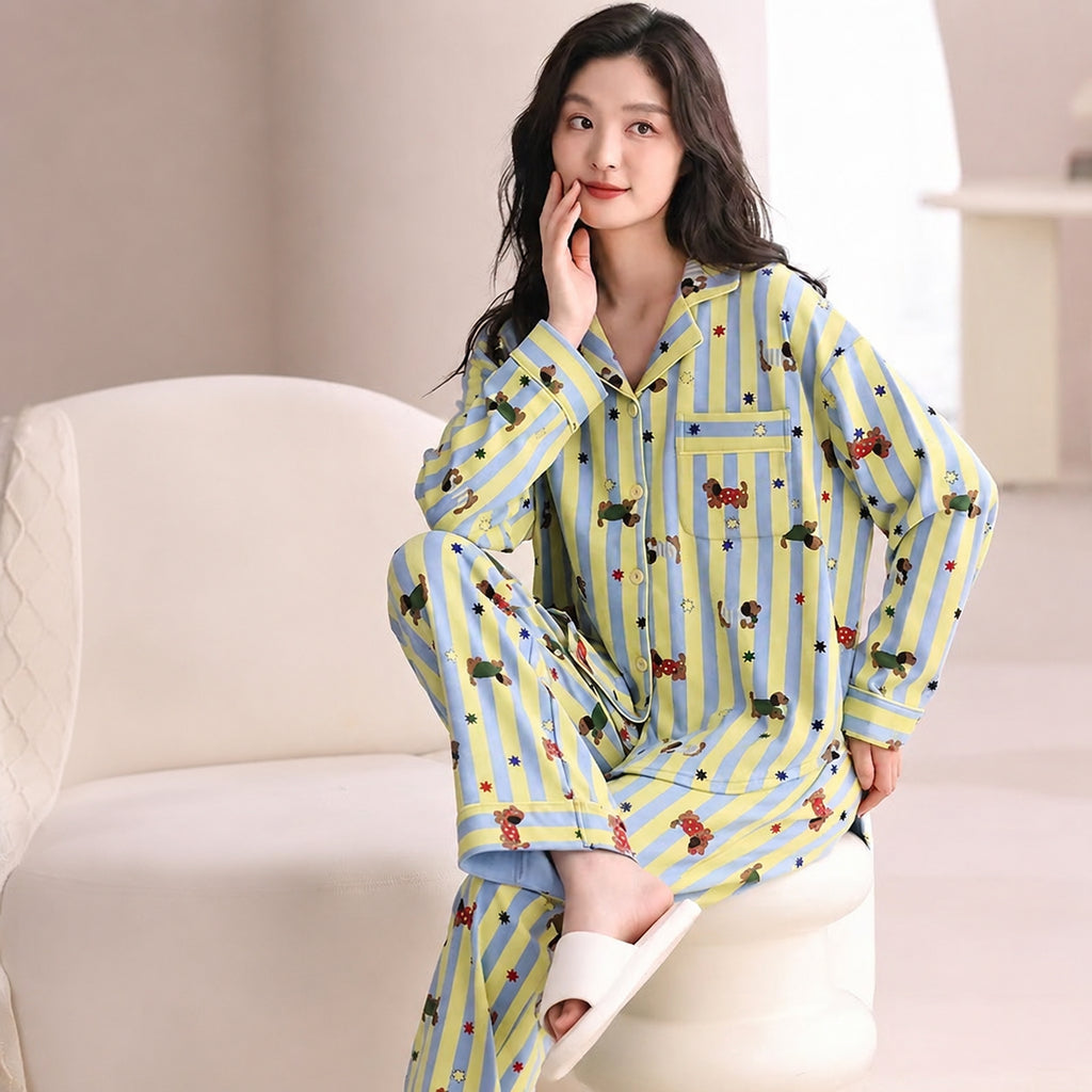 Cotton 3-Piece Pajama Set for Home and Sleep, Multiple Colors, M/L/XL/XXL