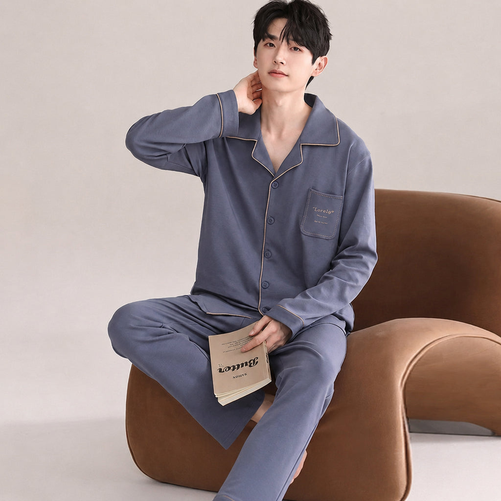 Men's Cotton Button-Front Pajamas for Home and Sleep, Multiple Colors, Multiple Sizes
