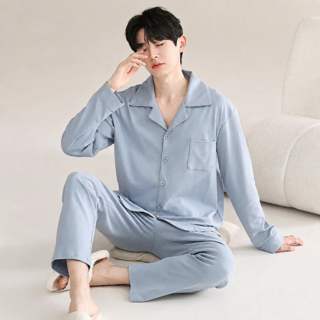 Men's Cotton Button-Front Pajamas for Home and Sleep, Multiple Colors, Multiple Sizes