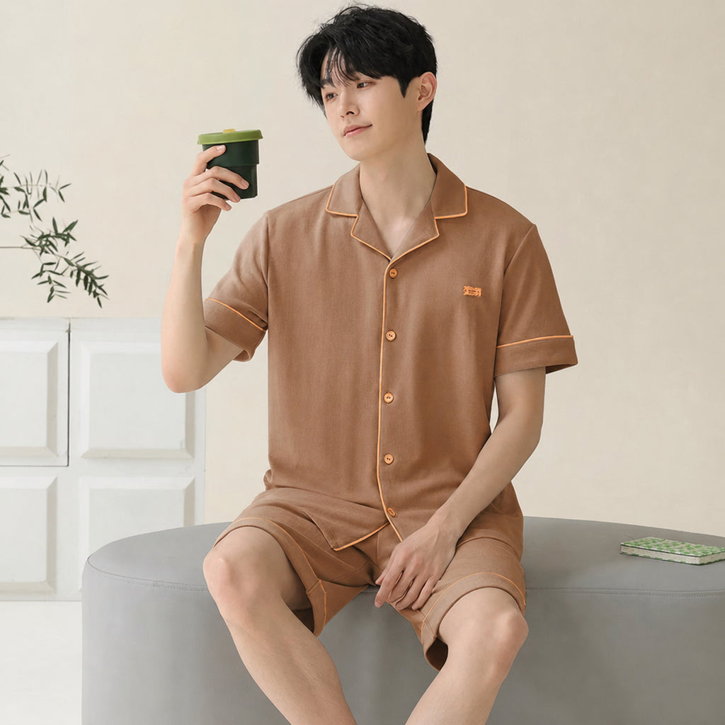Men's Cotton Button-Front Pajamas for Home and Sleep, Multiple Colors, Multiple Sizes