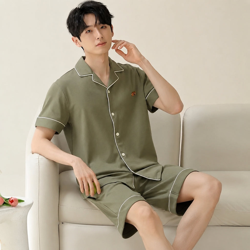 Men's Cotton Button-Front Pajamas for Home and Sleep, Multiple Colors, Multiple Sizes