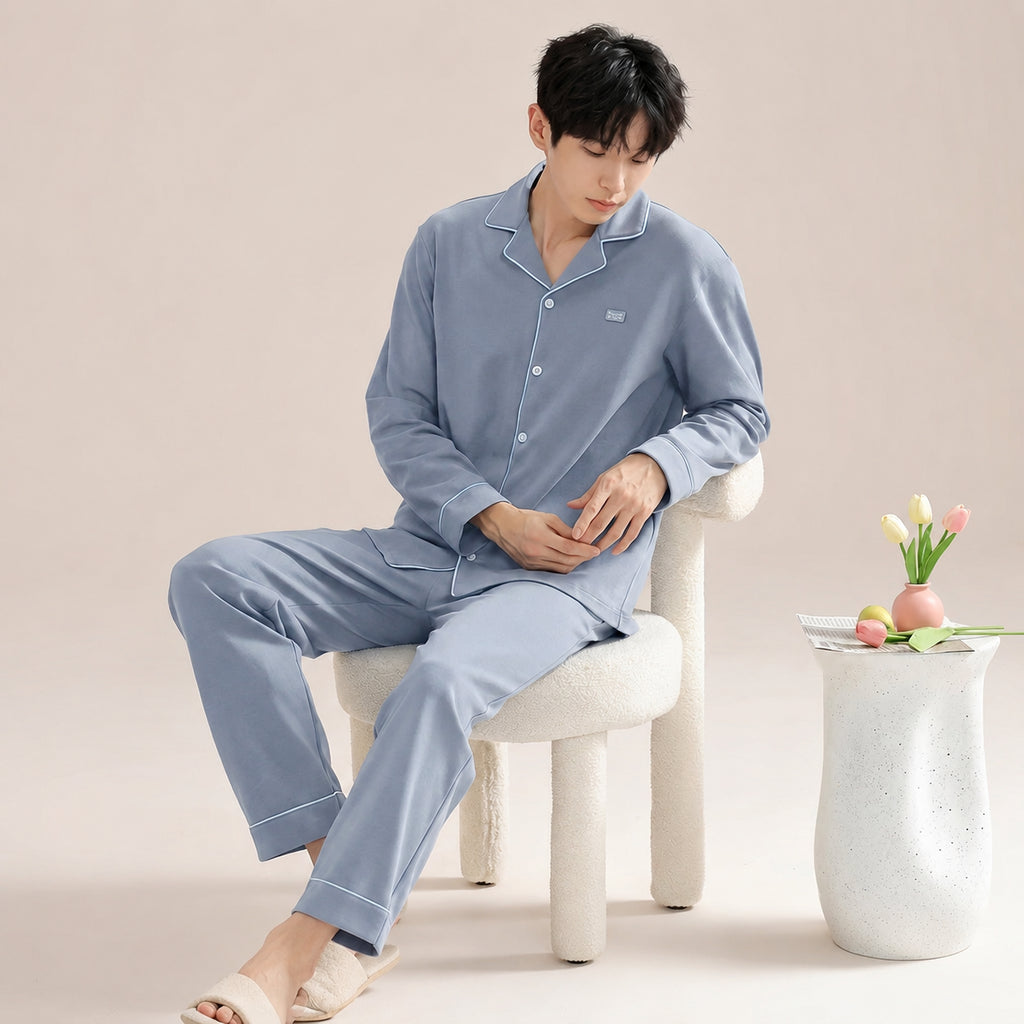 Men's Cotton Button-Front Pajamas for Home and Sleep, Multiple Colors, Multiple Sizes
