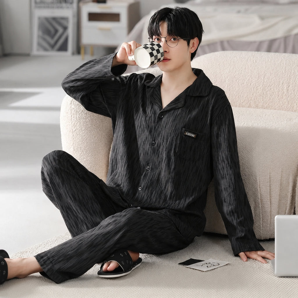 Men's Cotton Button-Front Pajamas for Home and Sleep, Multiple Colors, Multiple Sizes