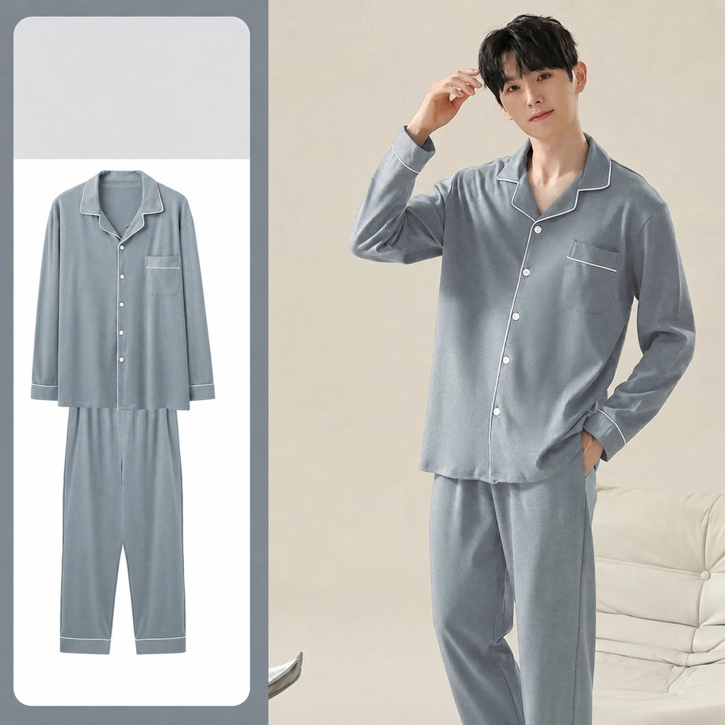 Men's Cotton Button-Front Pajamas for Home and Sleep, Multiple Colors, Multiple Sizes