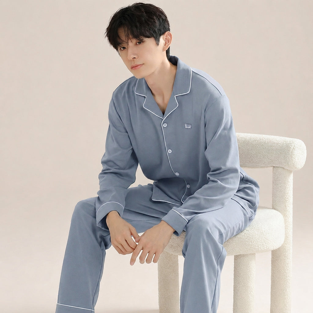 Men's Cotton Button-Front Pajamas for Home and Sleep, Multiple Colors, Multiple Sizes