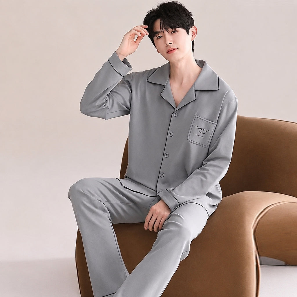Men's Cotton Button-Front Pajamas for Home and Sleep, Multiple Colors, Multiple Sizes