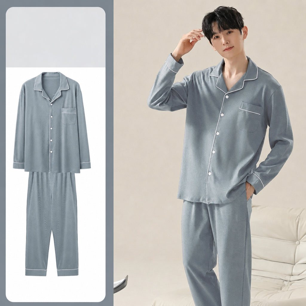 Men's Cotton Button-Front Pajamas for Home and Sleep, Multiple Colors, Multiple Sizes