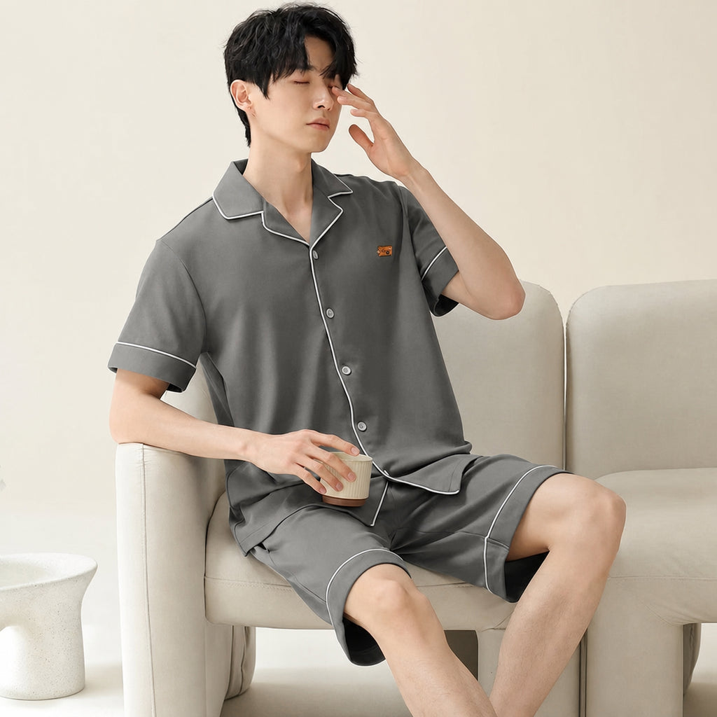 Men's Cotton Button-Front Pajamas for Home and Sleep, Multiple Colors, Multiple Sizes