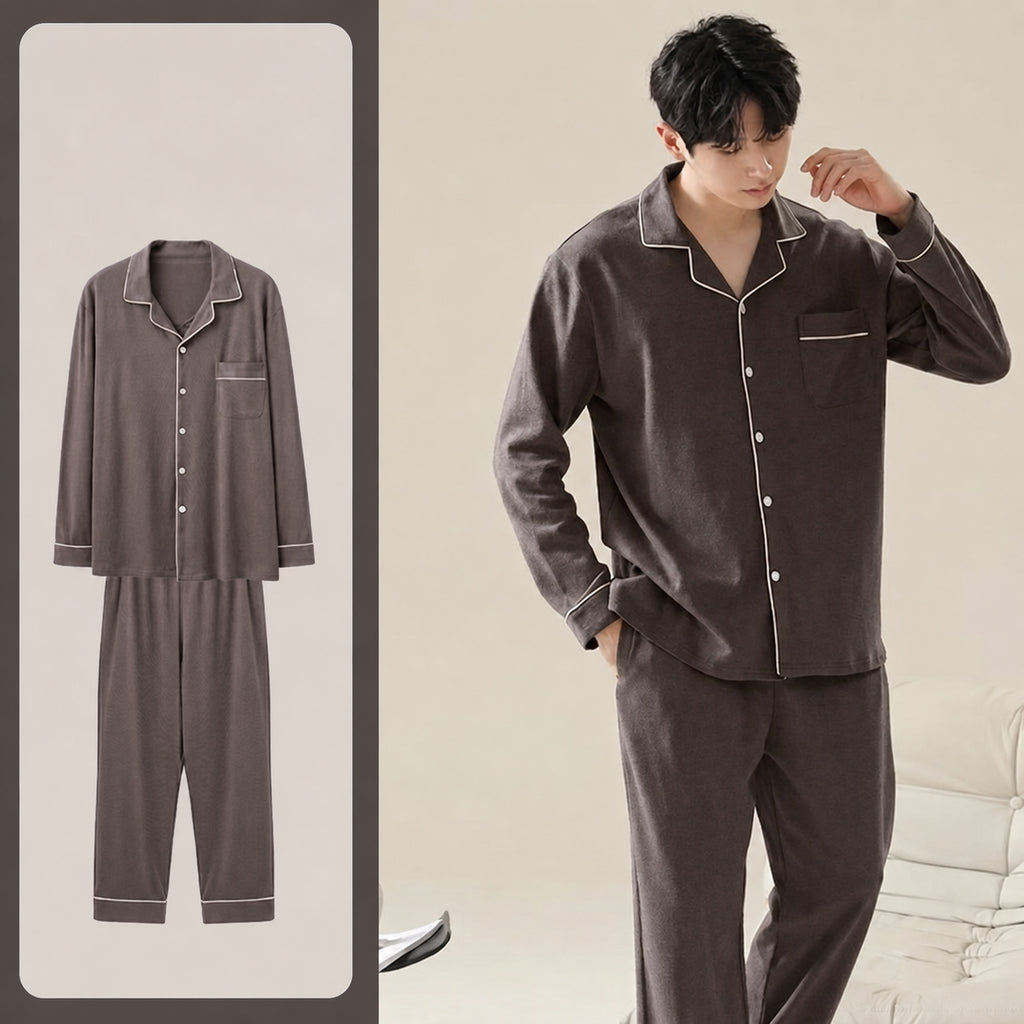Men's Cotton Button-Front Pajamas for Home and Sleep, Multiple Colors, Multiple Sizes