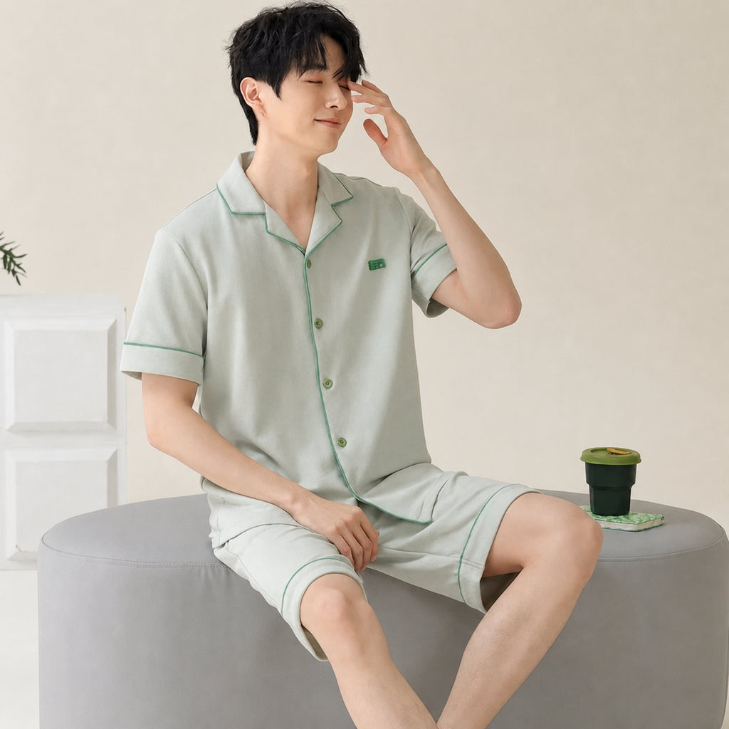 Men's Cotton Button-Front Pajamas for Home and Sleep, Multiple Colors, Multiple Sizes