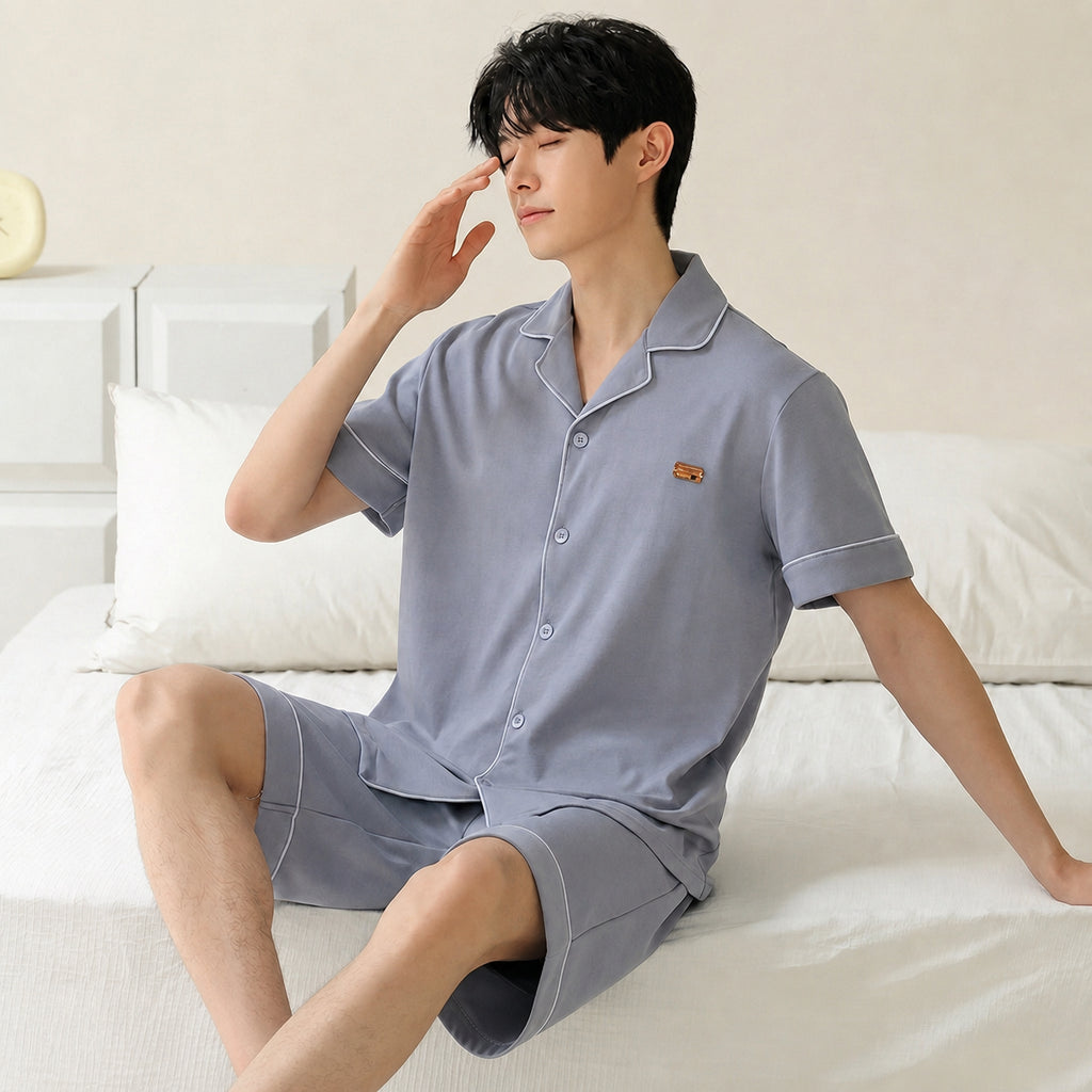 Men's Cotton Button-Front Pajamas for Home and Sleep, Multiple Colors, Multiple Sizes