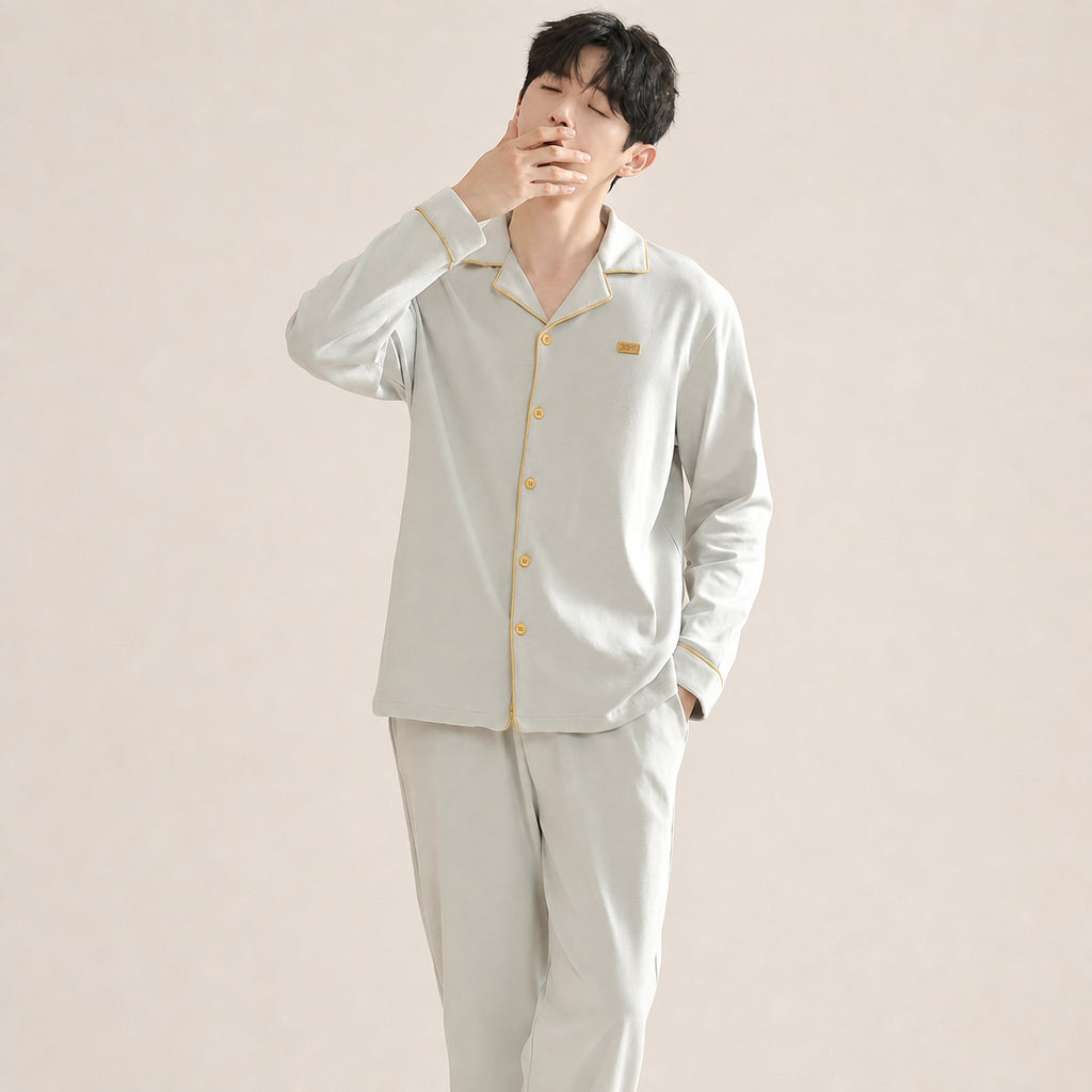 Men's Cotton Button-Front Pajamas for Home and Sleep, Multiple Colors, Multiple Sizes