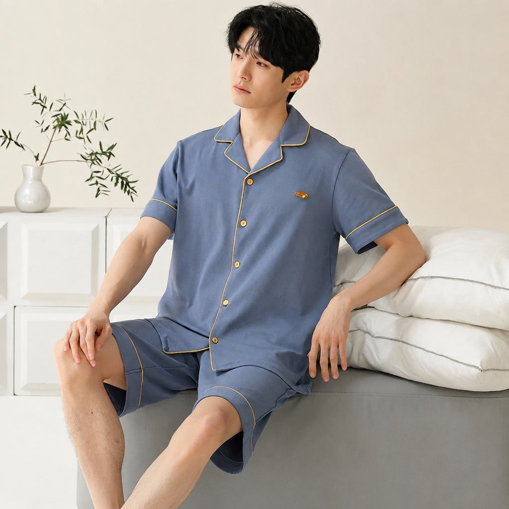 Men's Cotton Button-Front Pajamas for Home and Sleep, Multiple Colors, Multiple Sizes