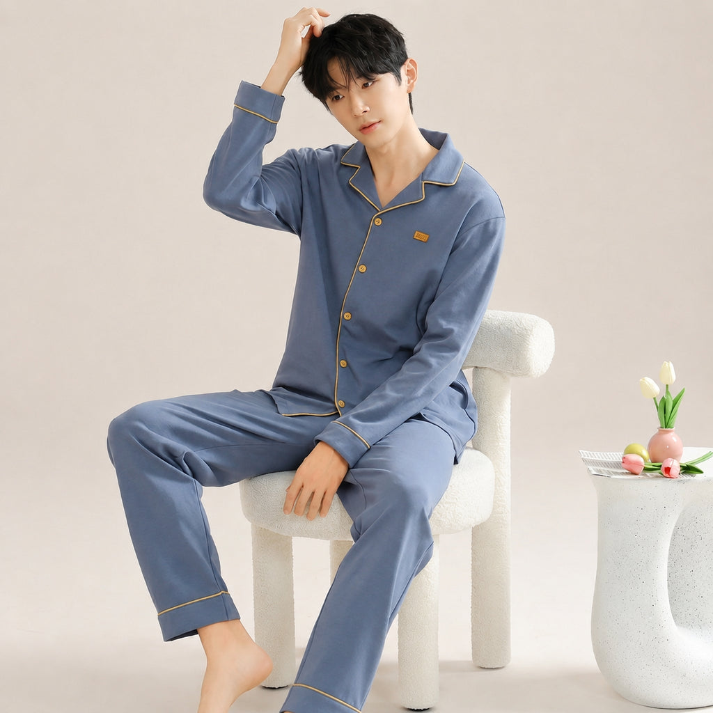 Men's Cotton Button-Front Pajamas for Home and Sleep, Multiple Colors, Multiple Sizes