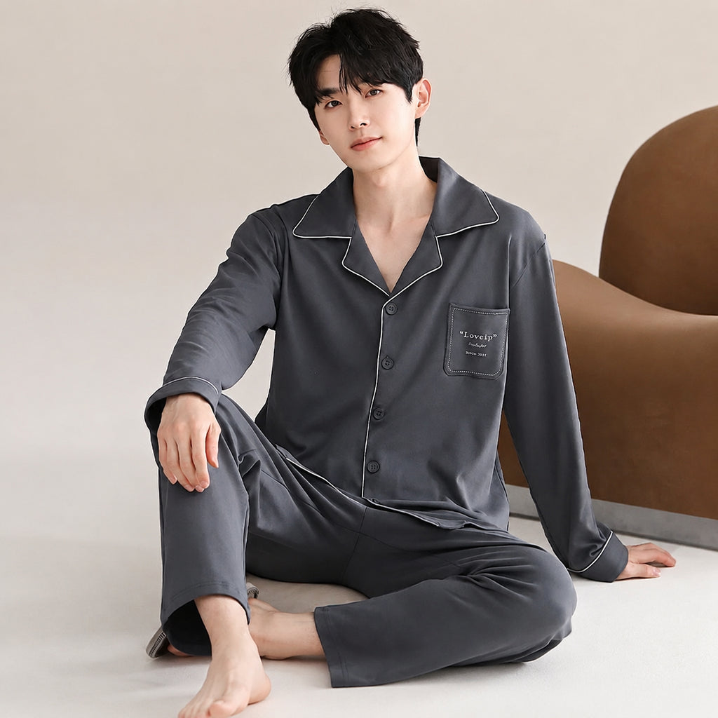 Men's Cotton Button-Front Pajamas for Home and Sleep, Multiple Colors, Multiple Sizes