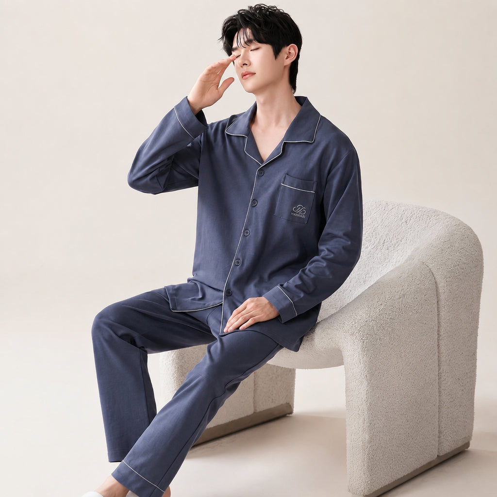 Men's Cotton Button-Front Pajamas for Home and Sleep, Multiple Colors, Multiple Sizes