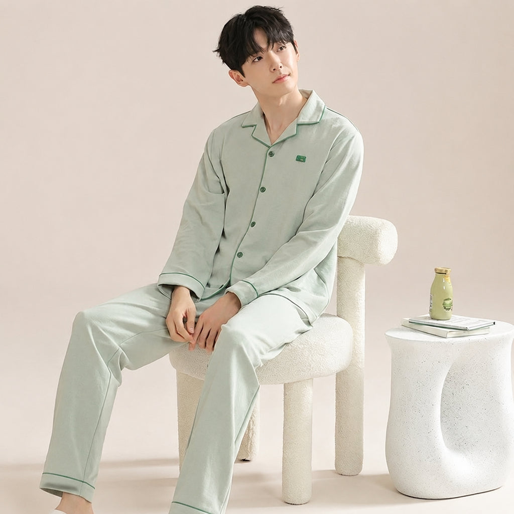 Men's Cotton Button-Front Pajamas for Home and Sleep, Multiple Colors, Multiple Sizes