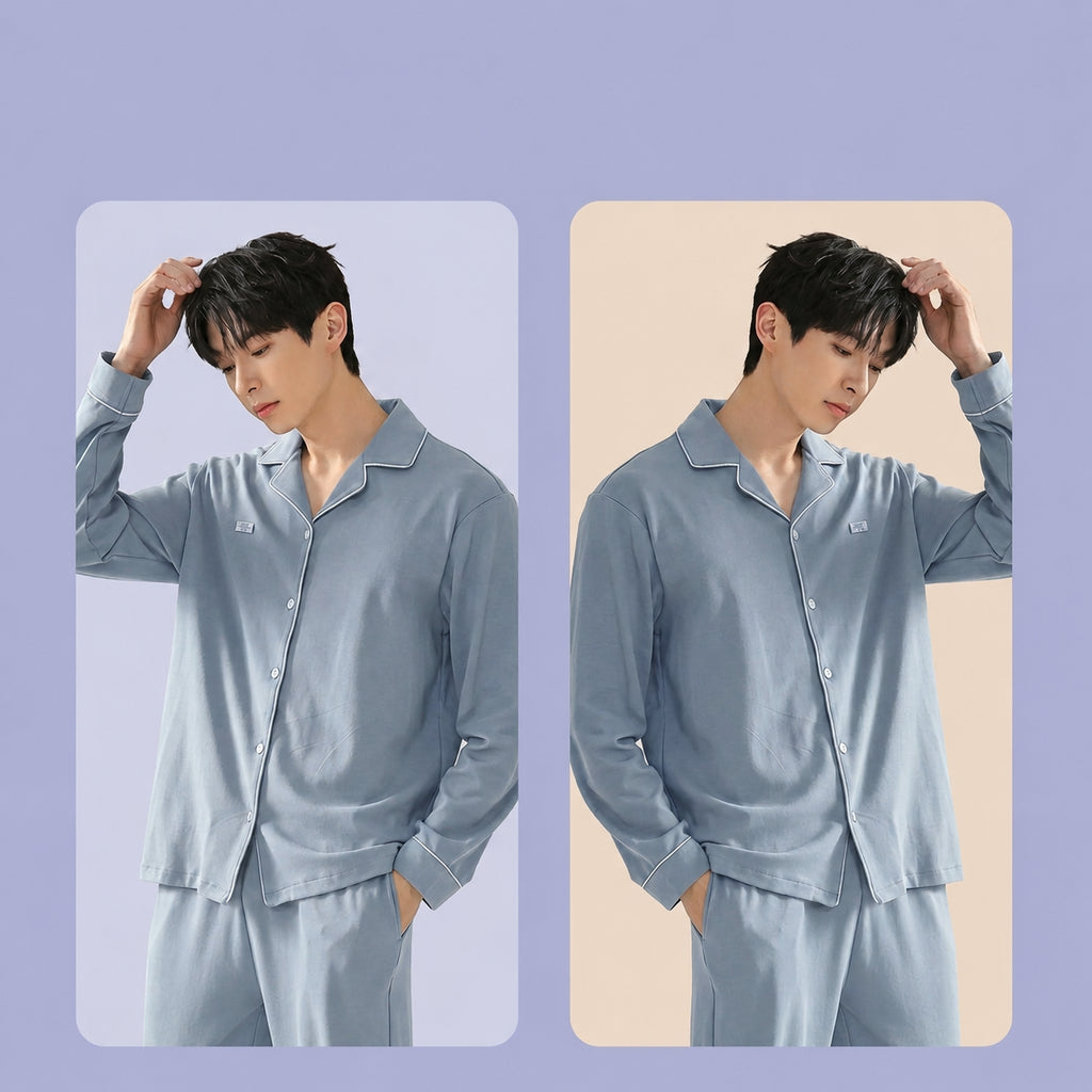 Men's Cotton Button-Front Pajamas for Home and Sleep, Multiple Colors, Multiple Sizes