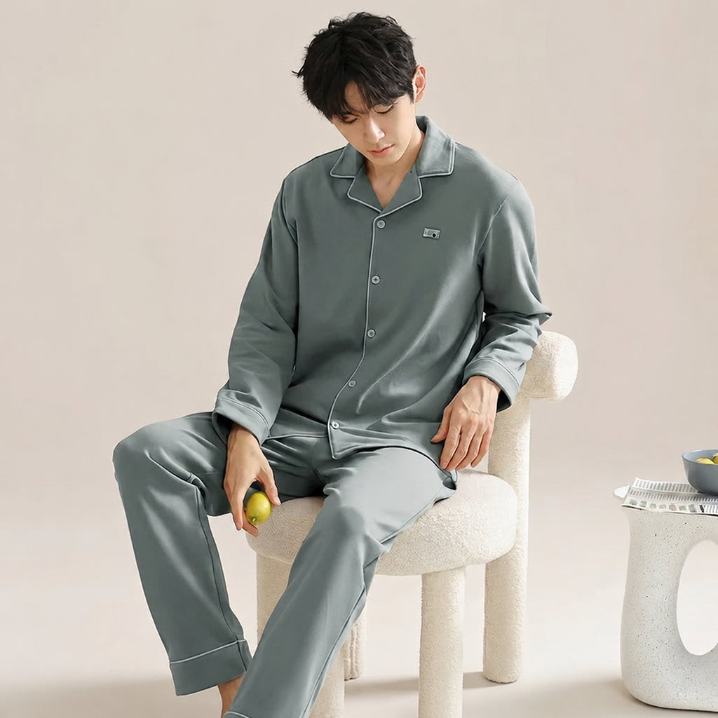 Men's Cotton Button-Front Pajamas for Home and Sleep, Multiple Colors, Multiple Sizes