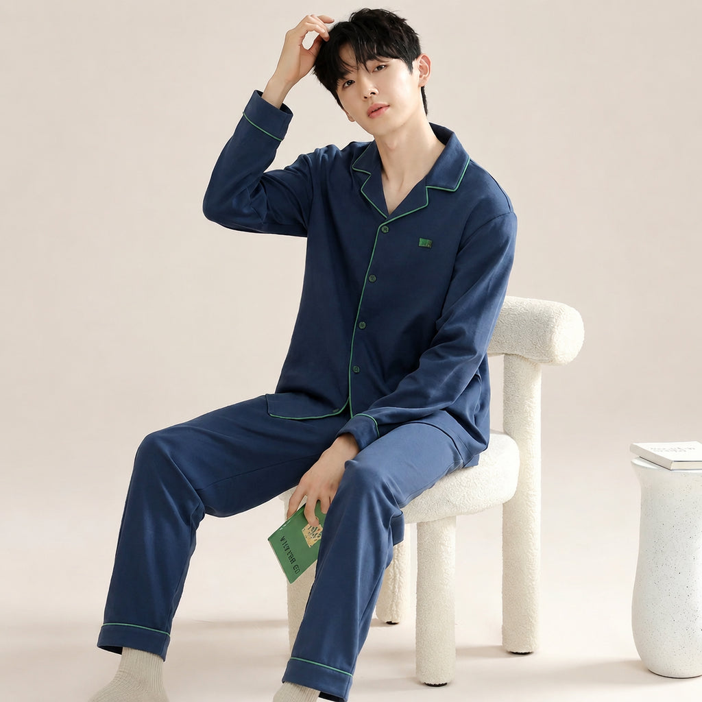 Men's Cotton Button-Front Pajamas for Home and Sleep, Multiple Colors, Multiple Sizes