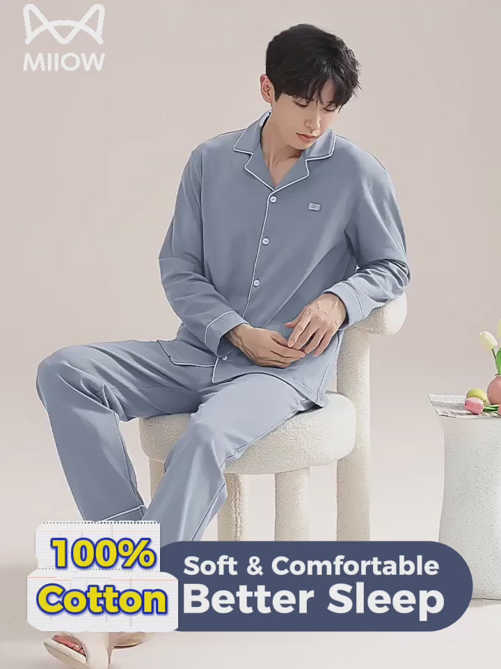 Men's Cotton Button-Front Pajamas for Home and Sleep, Multiple Colors, Multiple Sizes