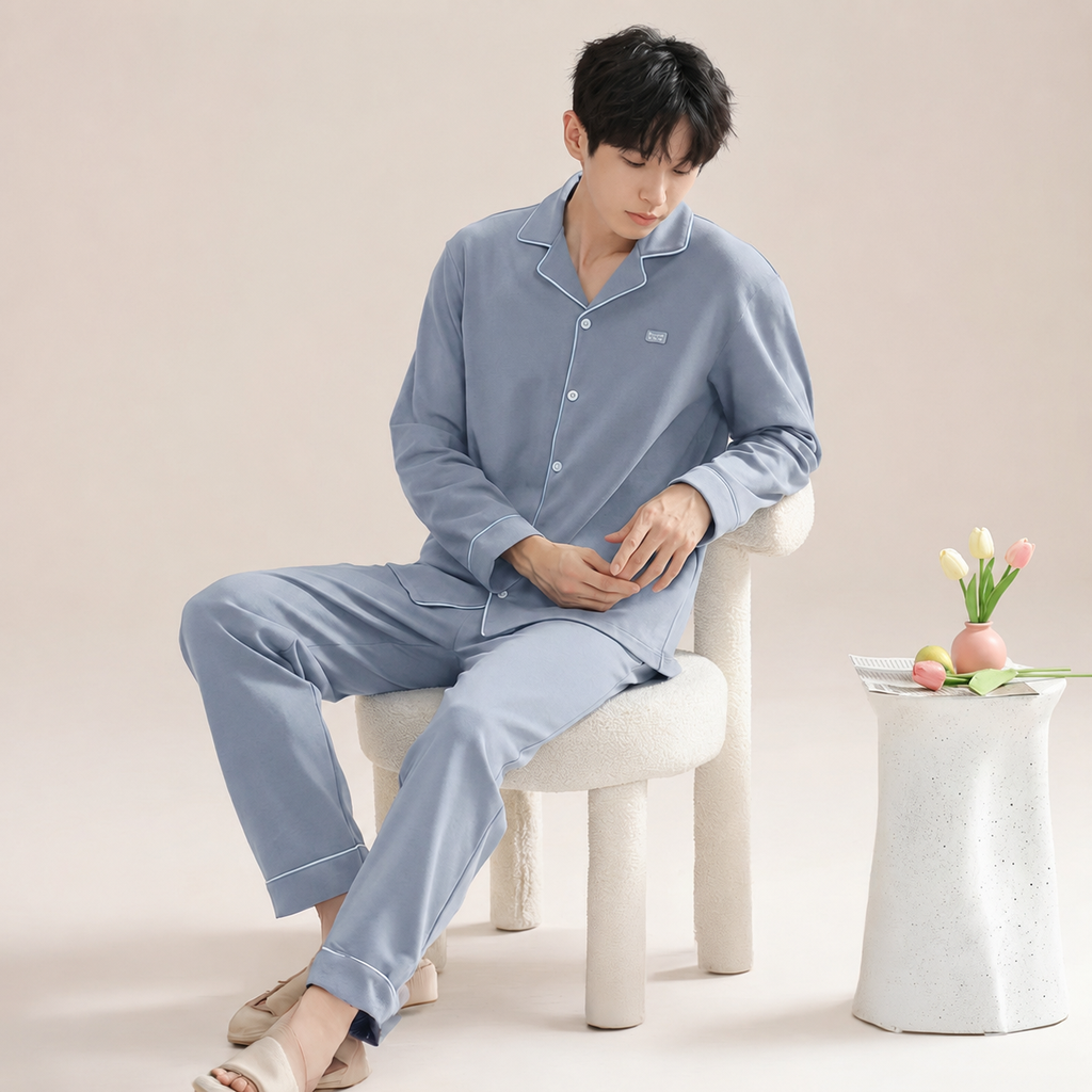 Men's Cotton Button-Front Pajamas for Home and Sleep, Multiple Colors, Multiple Sizes