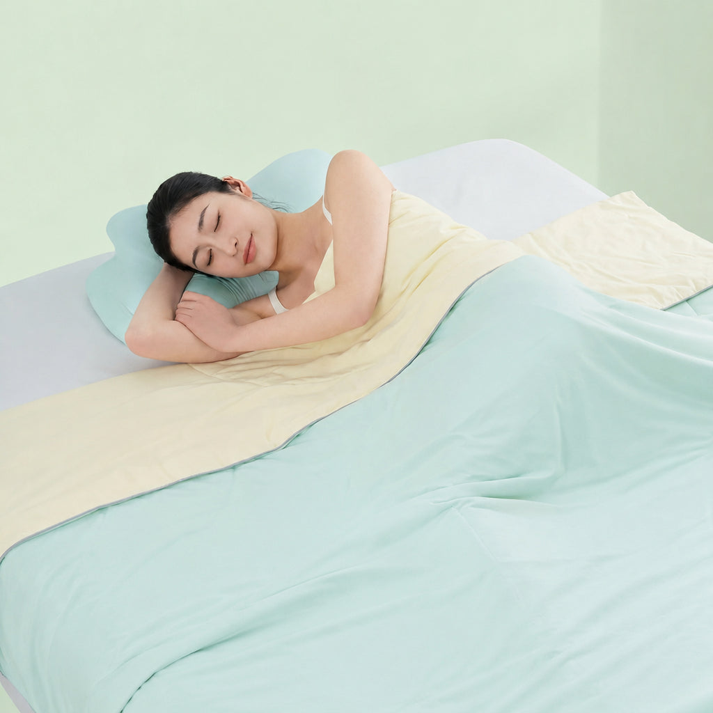 Silk Tea-Infused Cool Summer Quilt for Bedding Comfort, Green, 79x91 in
