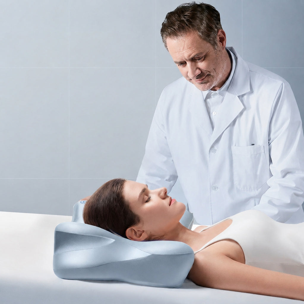3D Cervical Memory Foam Pillow for Neck Support, White/Gray/Navy/Blue