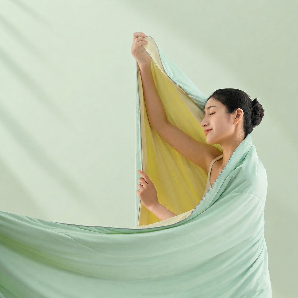 Silk Tea-Infused Cool Summer Quilt for Bedding Comfort, Green, 79x91 in